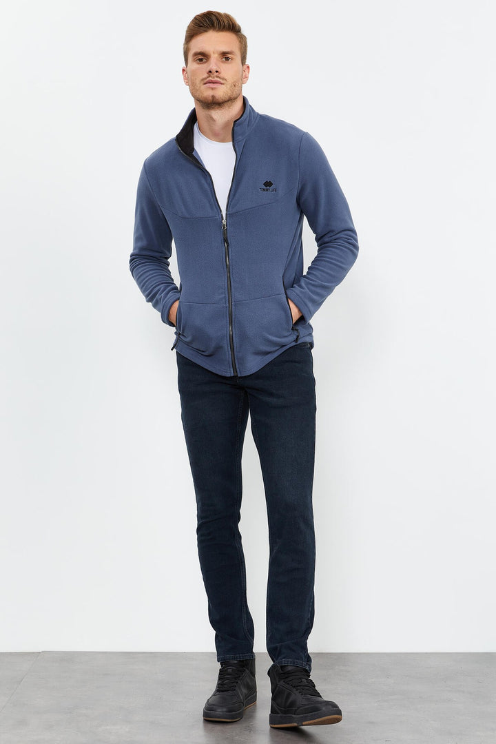 TMY Indigo Men's Polar Sweatshirt with Zip Stand-up Collar - 87993 - Turin