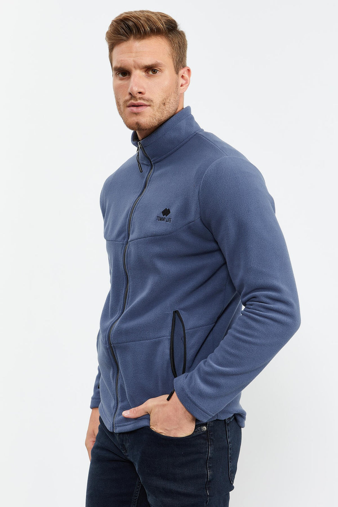 TMY Indigo Men's Polar Sweatshirt with Zip Stand-up Collar - 87993 - Turin
