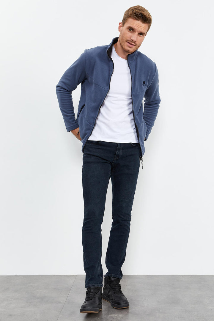 TMY Indigo Men's Polar Sweatshirt with Zip Stand-up Collar - 87993 - Turin
