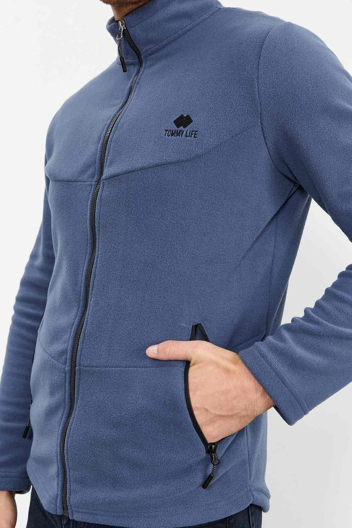 TMY Indigo Men's Polar Sweatshirt with Zip Stand-up Collar - 87993 - Turin