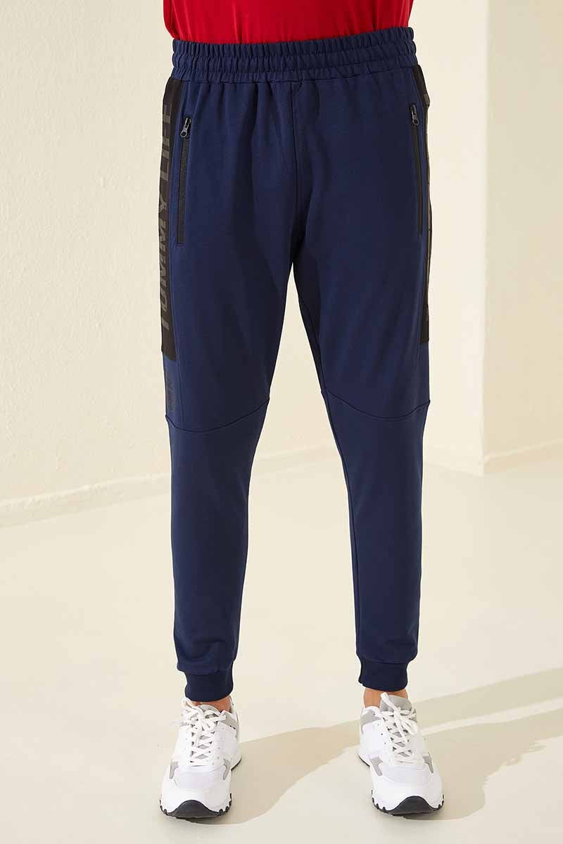TMY Indigo Zippered Pocket Printed Standard Fit Jogger Men's Sweatpants - 84762 - Smarhon