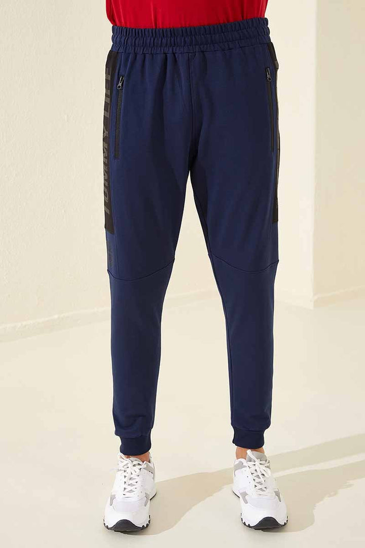 TMY Indigo Zippered Pocket Printed Standard Fit Jogger Men's Sweatpants - 84762 - Smarhon