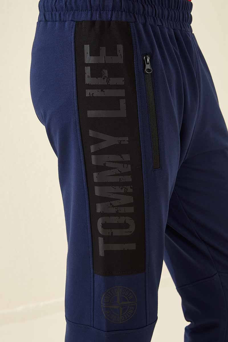 TMY Indigo Zippered Pocket Printed Standard Fit Jogger Men's Sweatpants - 84762 - Smarhon
