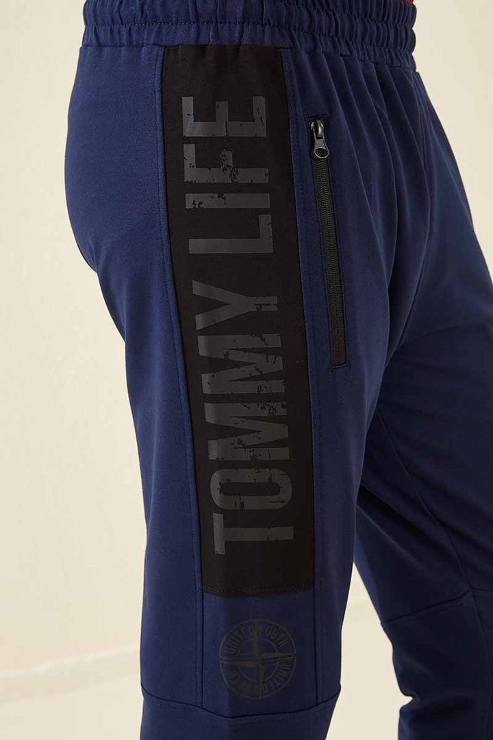 TMY Indigo Zippered Pocket Printed Standard Fit Jogger Men's Sweatpants - 84762 - Smarhon