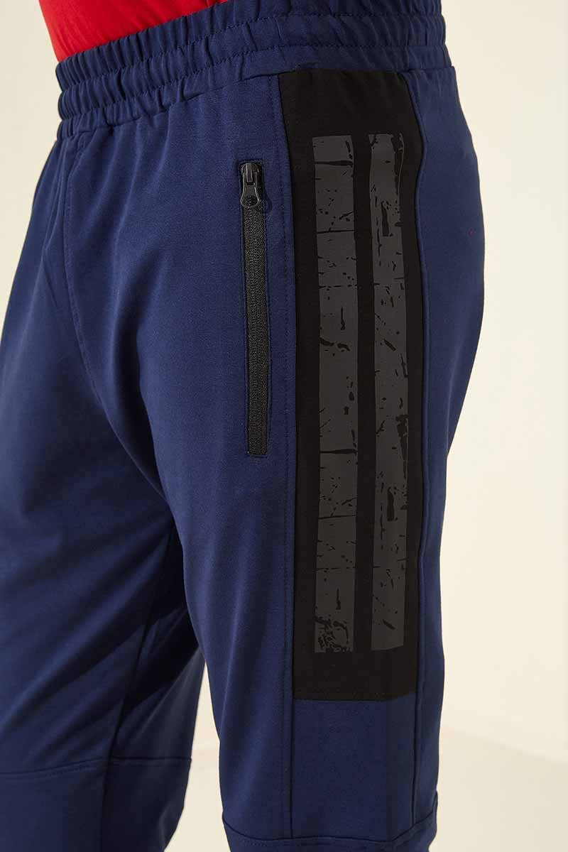 TMY Indigo Zippered Pocket Printed Standard Fit Jogger Men's Sweatpants - 84762 - Smarhon