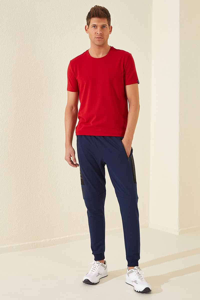 TMY Indigo Zippered Pocket Printed Standard Fit Jogger Men's Sweatpants - 84762 - Smarhon