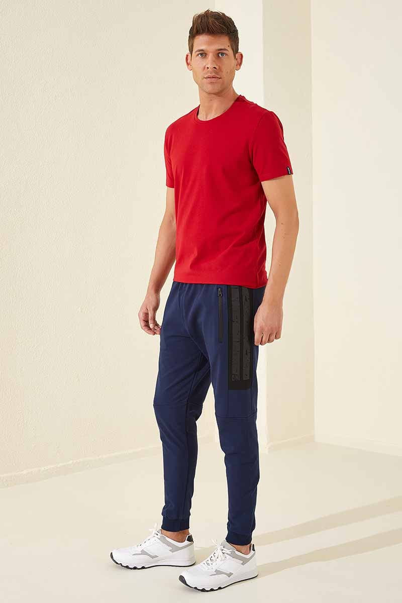 TMY Indigo Zippered Pocket Printed Standard Fit Jogger Men's Sweatpants - 84762 - Smarhon