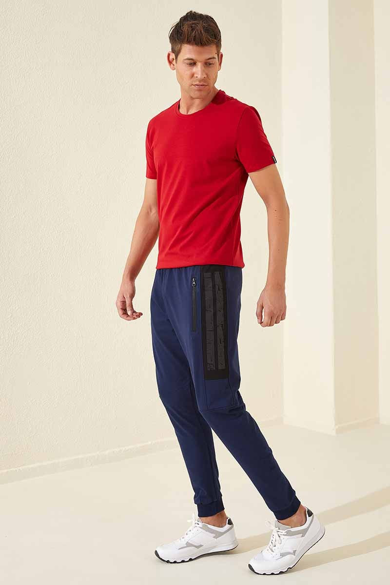 TMY Indigo Zippered Pocket Printed Standard Fit Jogger Men's Sweatpants - 84762 - Smarhon