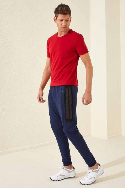 TMY Indigo Zippered Pocket Printed Standard Fit Jogger Men's Sweatpants - 84762 - Smarhon