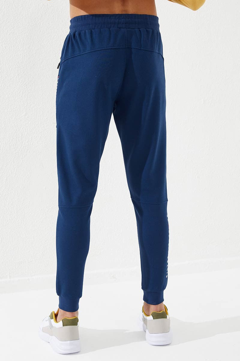 TMY Indigo Zippered Pocket Embroidered Detail Slim Fit Jogger Men's Sweatpants - 84783 - Herne Bay