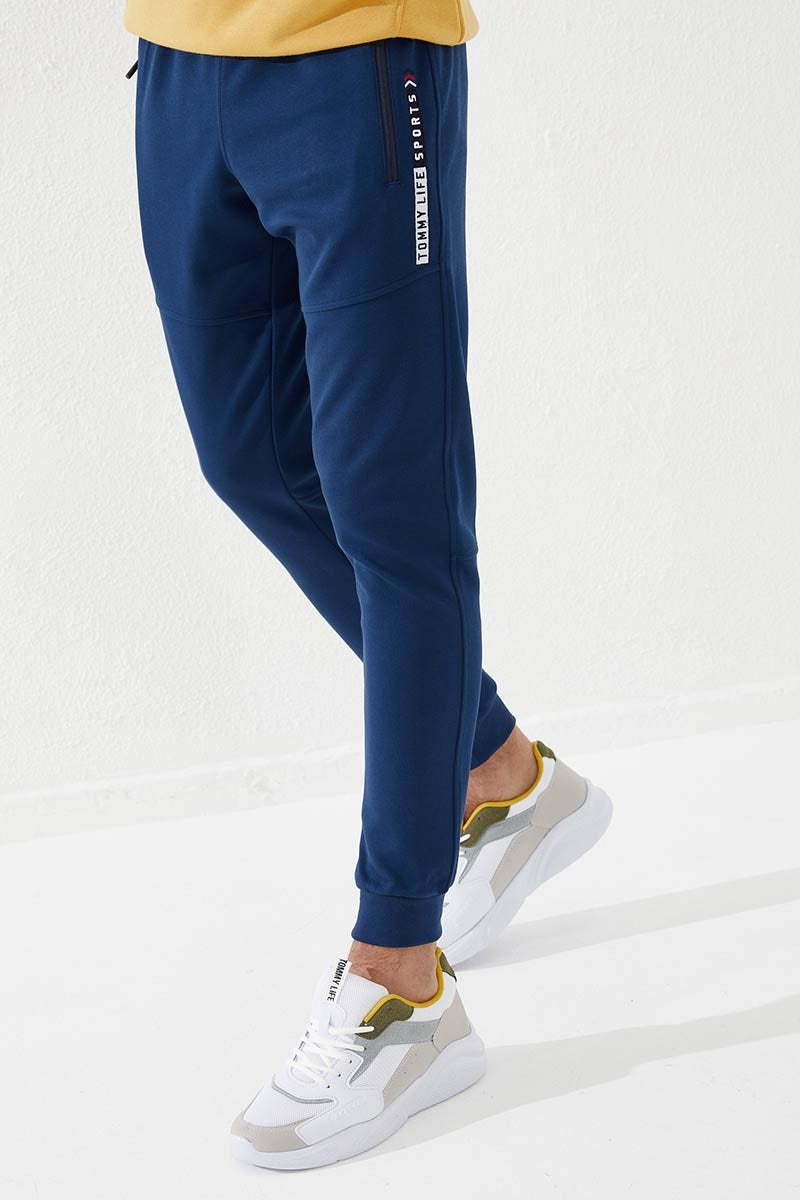 TMY Indigo Zippered Pocket Embroidered Detail Slim Fit Jogger Men's Sweatpants - 84783 - Herne Bay
