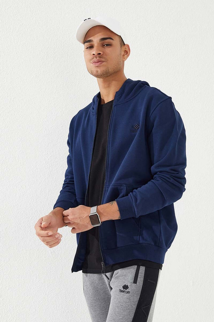 TMY Indigo Zippered Standard Fit Hooded Men's Sweatshirt - 87877 - Cuenca