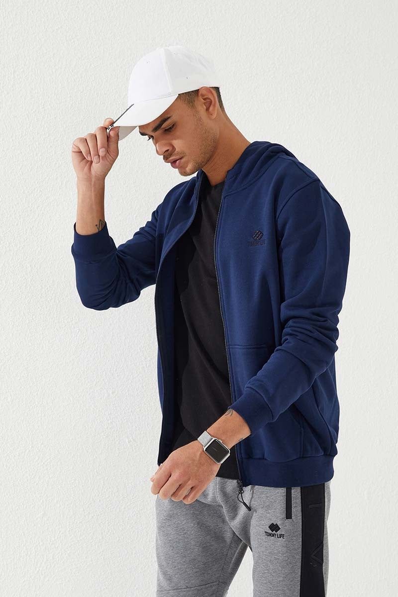 TMY Indigo Zippered Standard Fit Hooded Men's Sweatshirt - 87877 - Cuenca