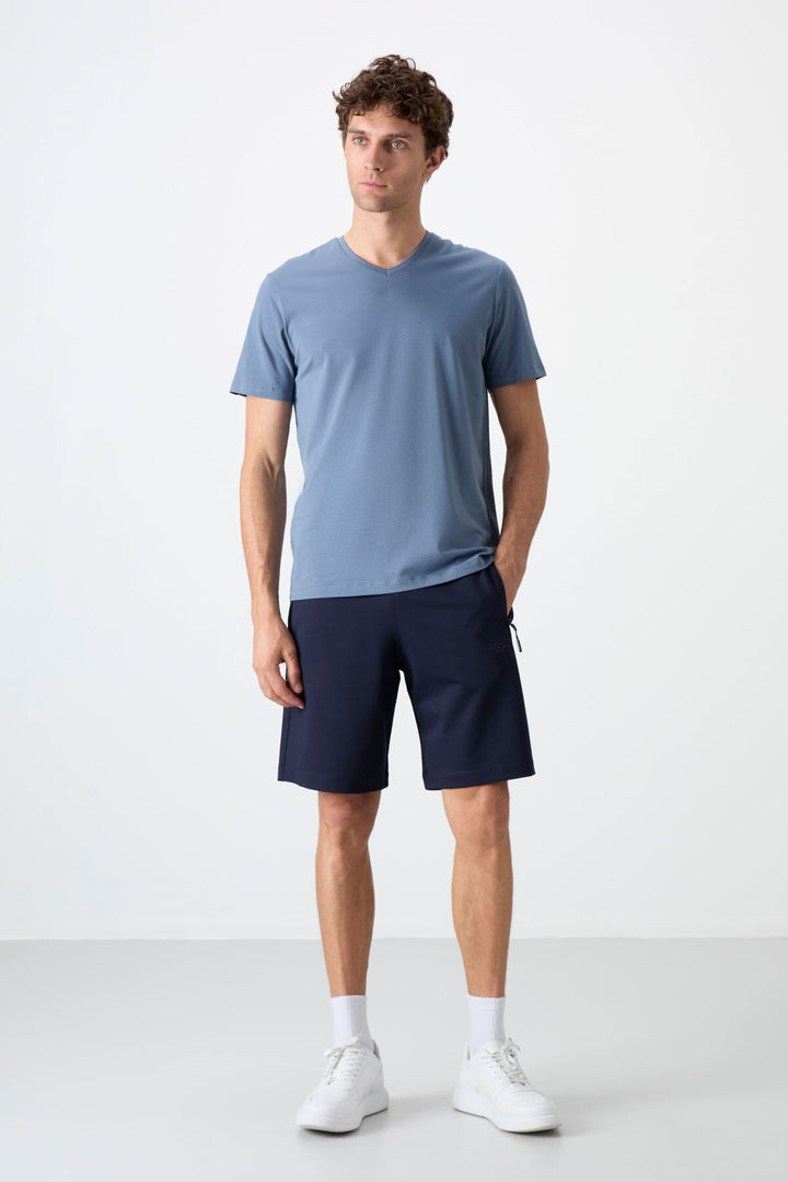 TMY Indigo Hidden Zipper Back Pocket Drawstring Regular Fit Men's Shorts - 81136 - Progreso