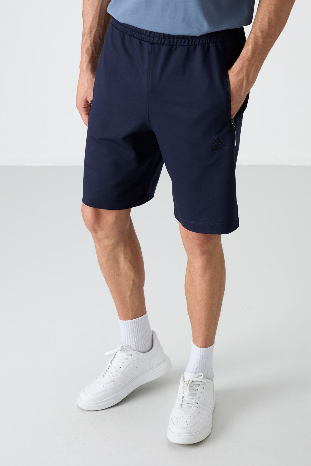 TMY Indigo Hidden Zipper Back Pocket Drawstring Regular Fit Men's Shorts - 81136 - Progreso
