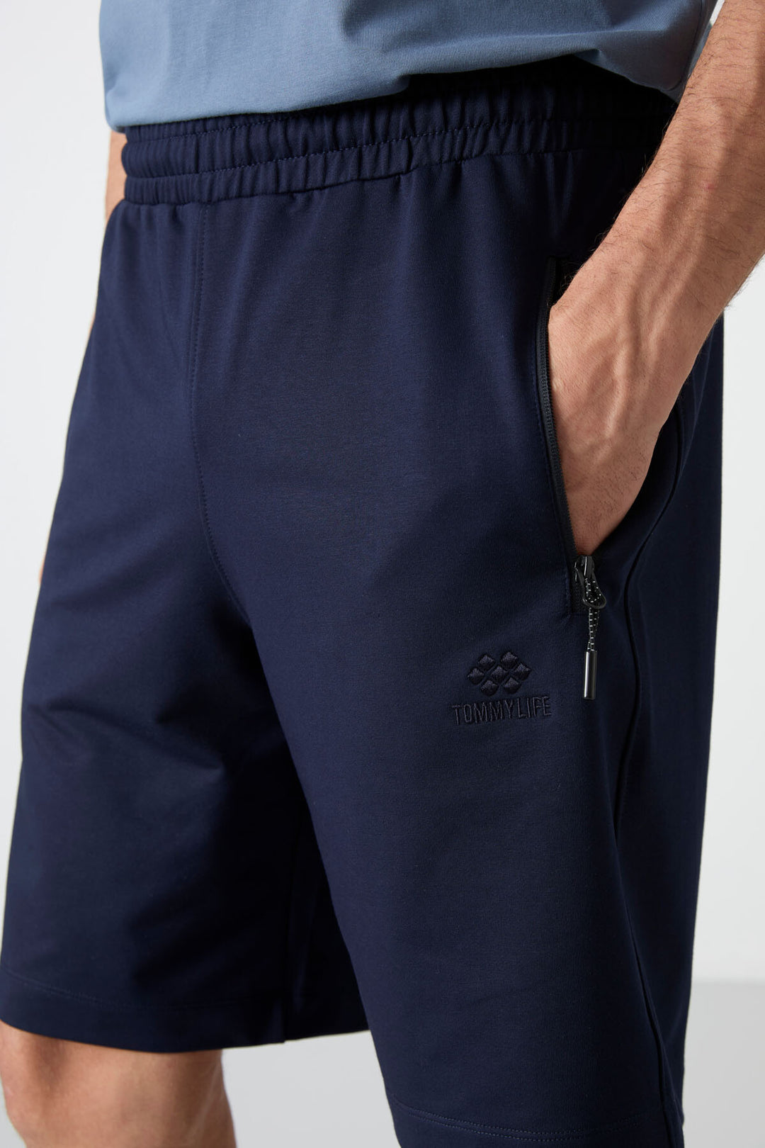TMY Indigo Hidden Zipper Back Pocket Drawstring Regular Fit Men's Shorts - 81136 - Progreso