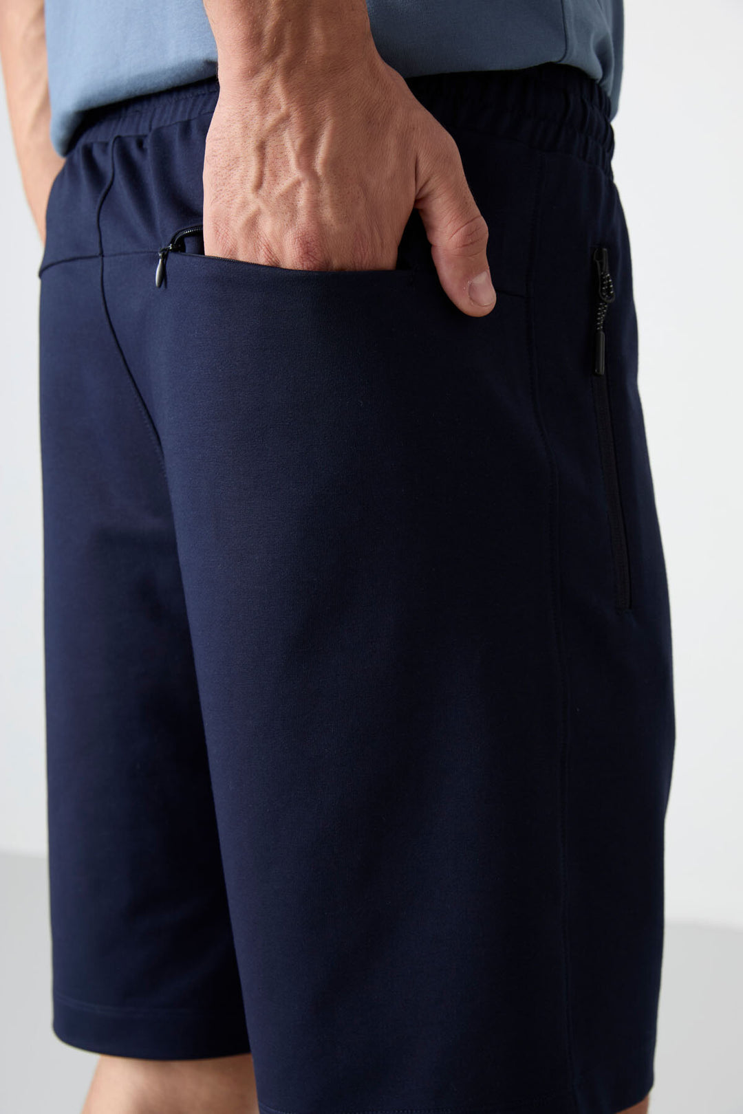 TMY Indigo Hidden Zipper Back Pocket Drawstring Regular Fit Men's Shorts - 81136 - Progreso