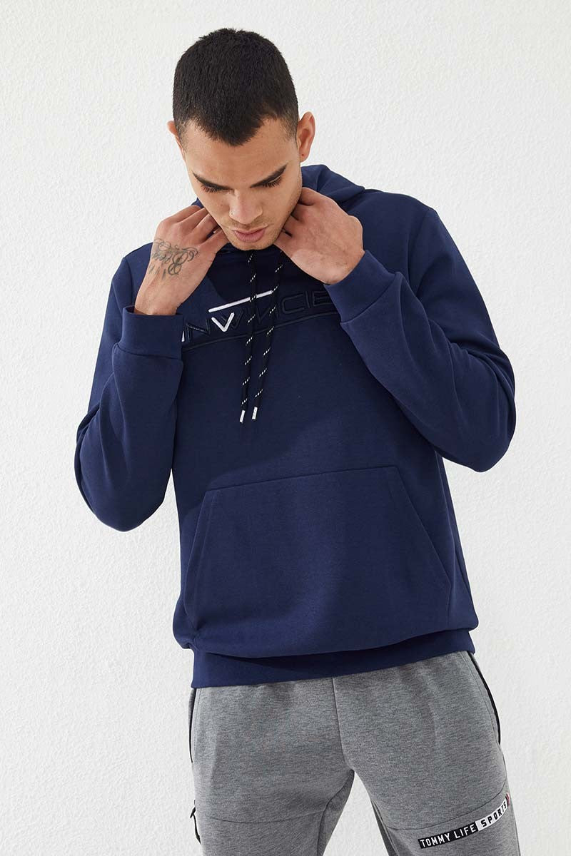 TMY Indigo Kangaroo Pocket Standard Fit Hooded Men's Sweatshirt - 87883 - Vlaardingen