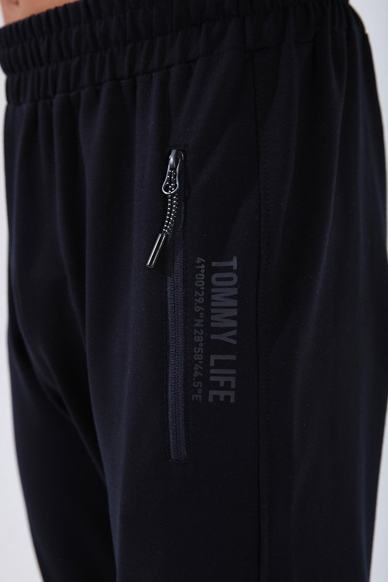 TMY Indigo - Navy Blue Straight Collar Printed Summer Standard Fit Cuffed Men's Tracksuit - 85149 - Roman