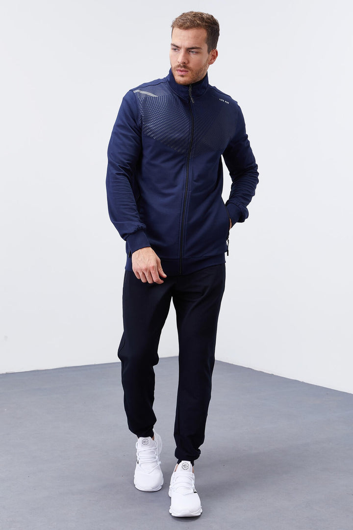 TMY Indigo - Navy Patterned Standard Fit Cuffed Men's Tracksuit - 85151 - New Brunswick