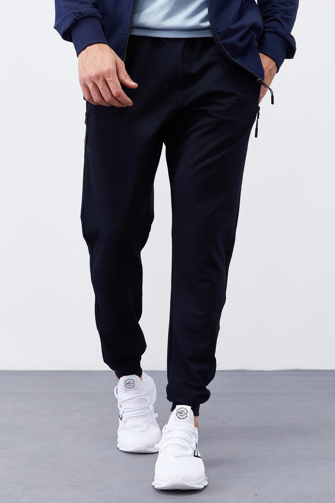 TMY Indigo - Navy Patterned Standard Fit Cuffed Men's Tracksuit - 85151 - New Brunswick