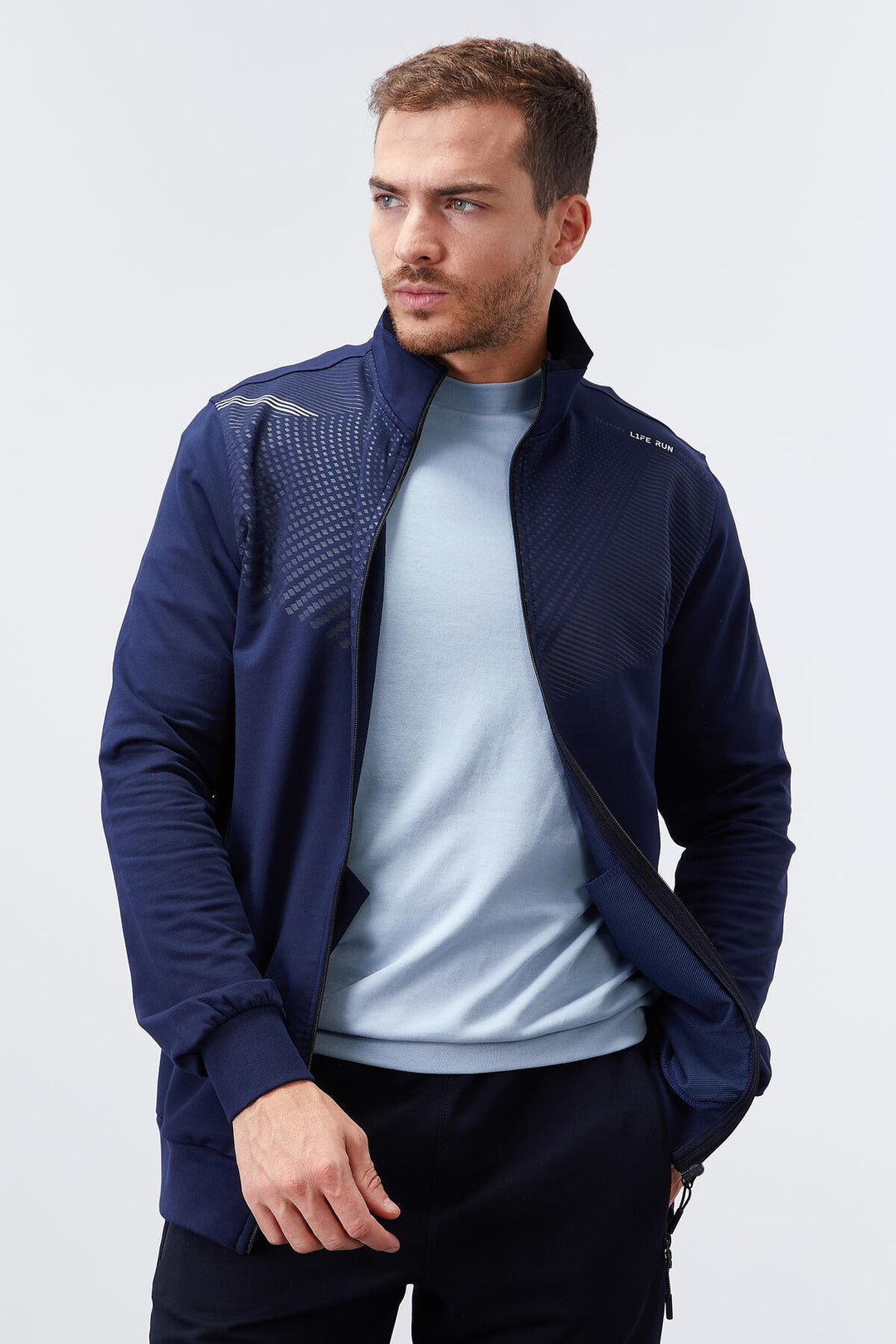 TMY Indigo - Navy Patterned Standard Fit Cuffed Men's Tracksuit - 85151 - New Brunswick