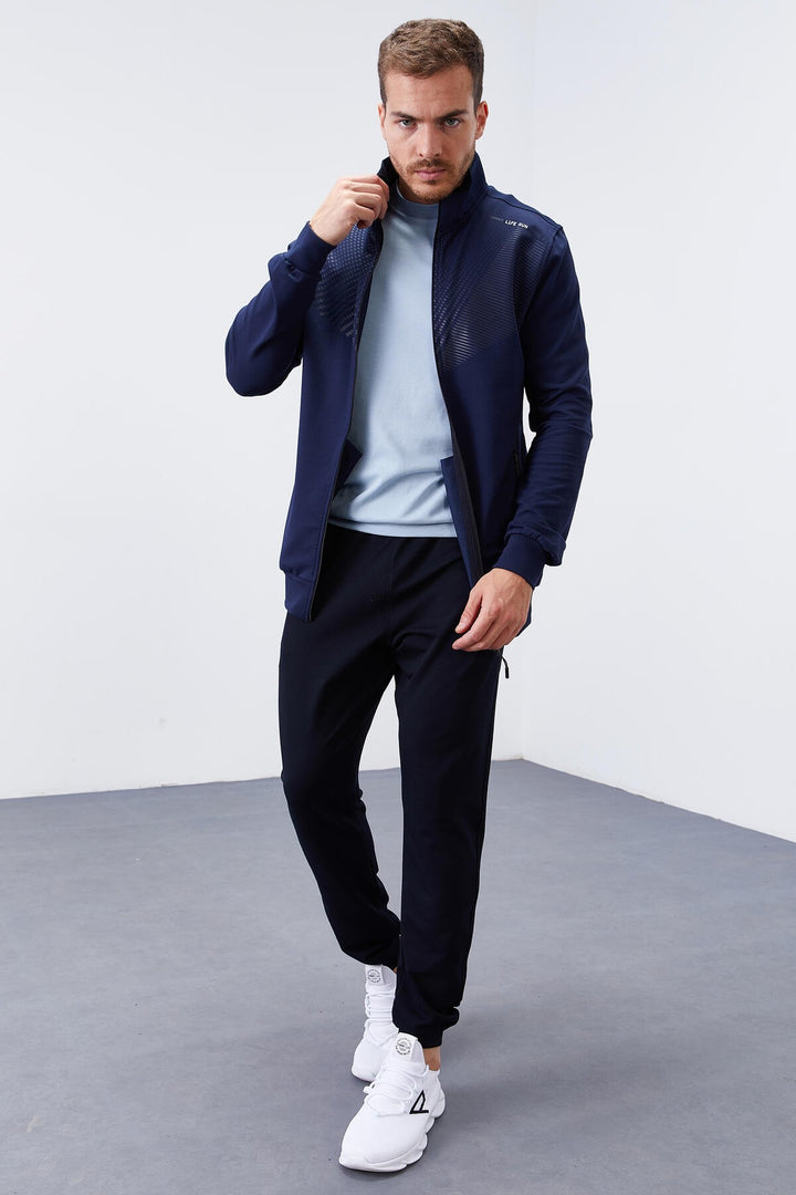 TMY Indigo - Navy Patterned Standard Fit Cuffed Men's Tracksuit - 85151 - New Brunswick
