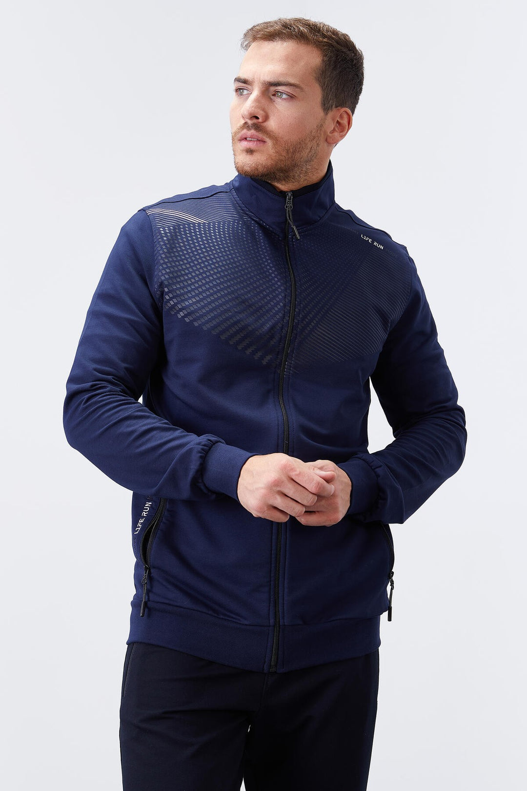TMY Indigo - Navy Patterned Standard Fit Cuffed Men's Tracksuit - 85151 - New Brunswick