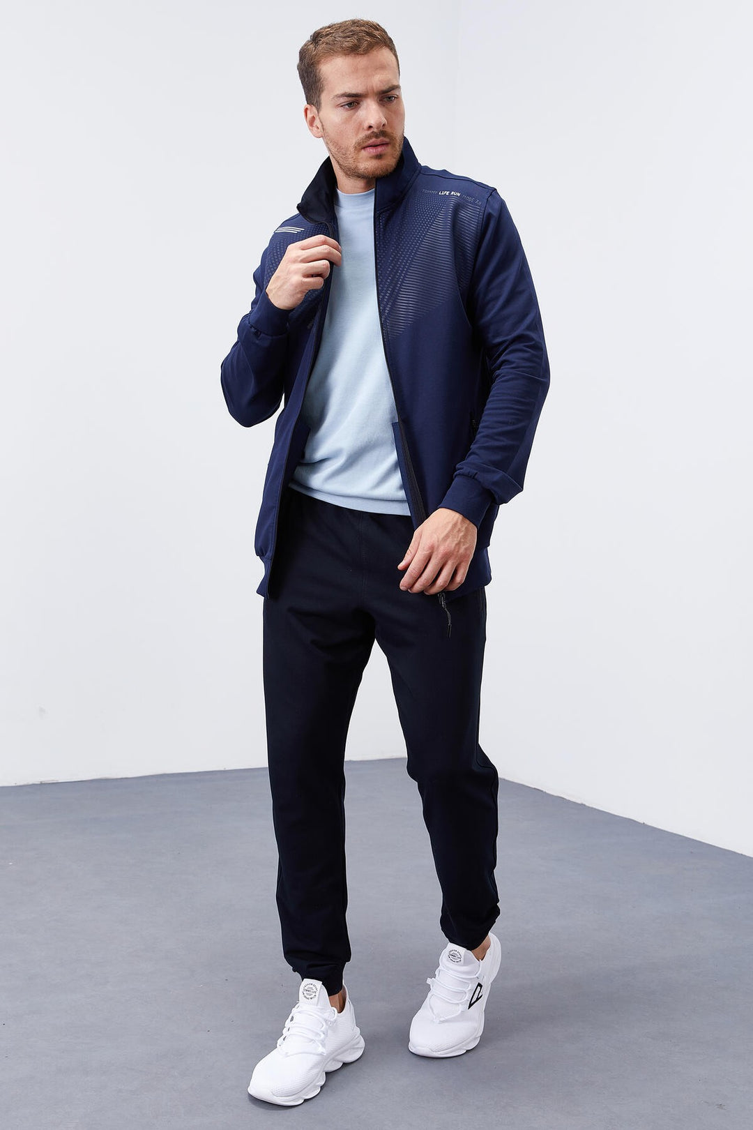 TMY Indigo - Navy Patterned Standard Fit Cuffed Men's Tracksuit - 85151 - New Brunswick