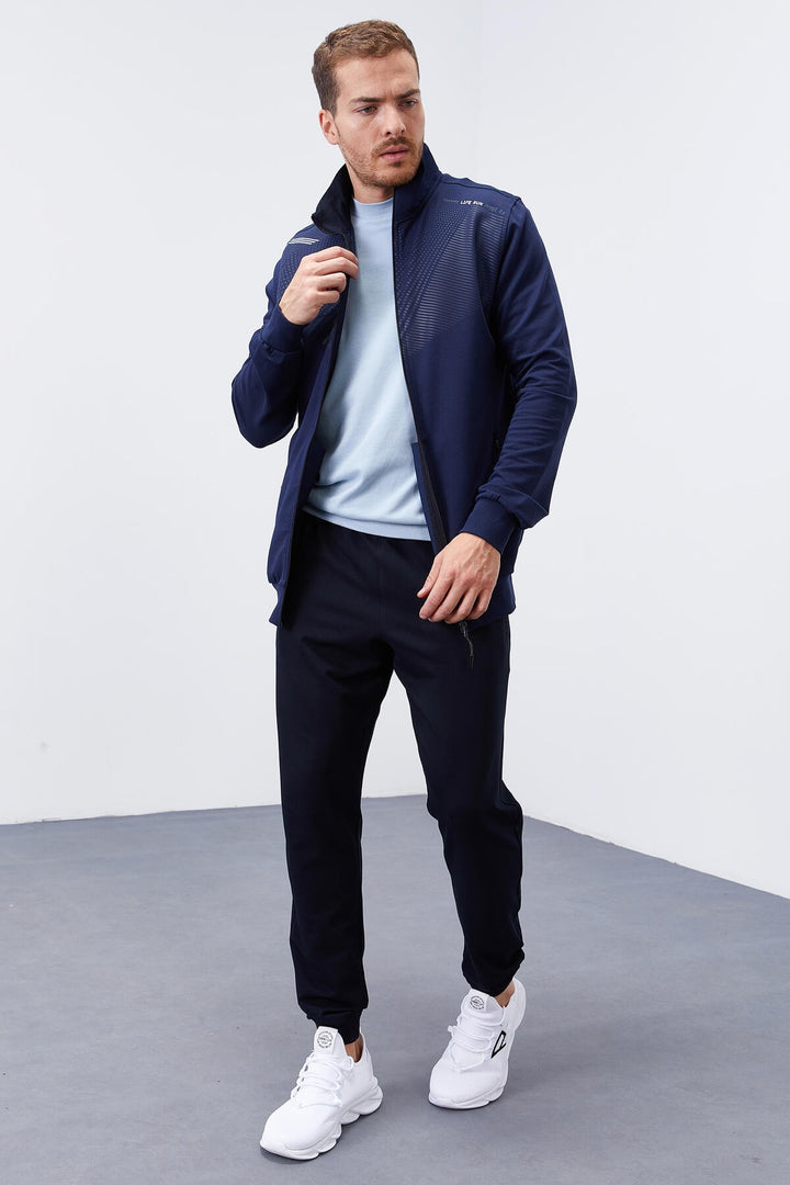 TMY Indigo - Navy Patterned Standard Fit Cuffed Men's Tracksuit - 85151 - New Brunswick