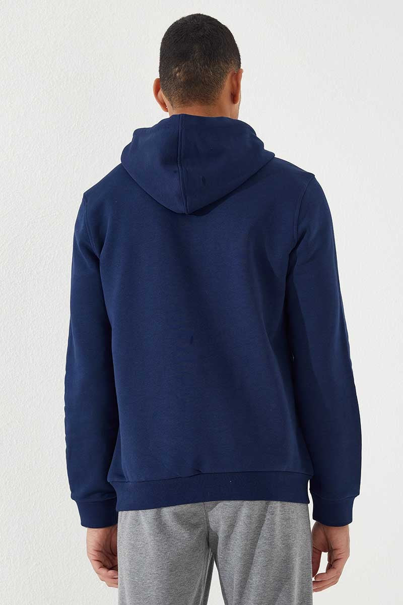 TMY Indigo Embroidered Kangaroo Pocket Standard Fit Hooded Men's Sweatshirt - 87839 - Lac-Brome