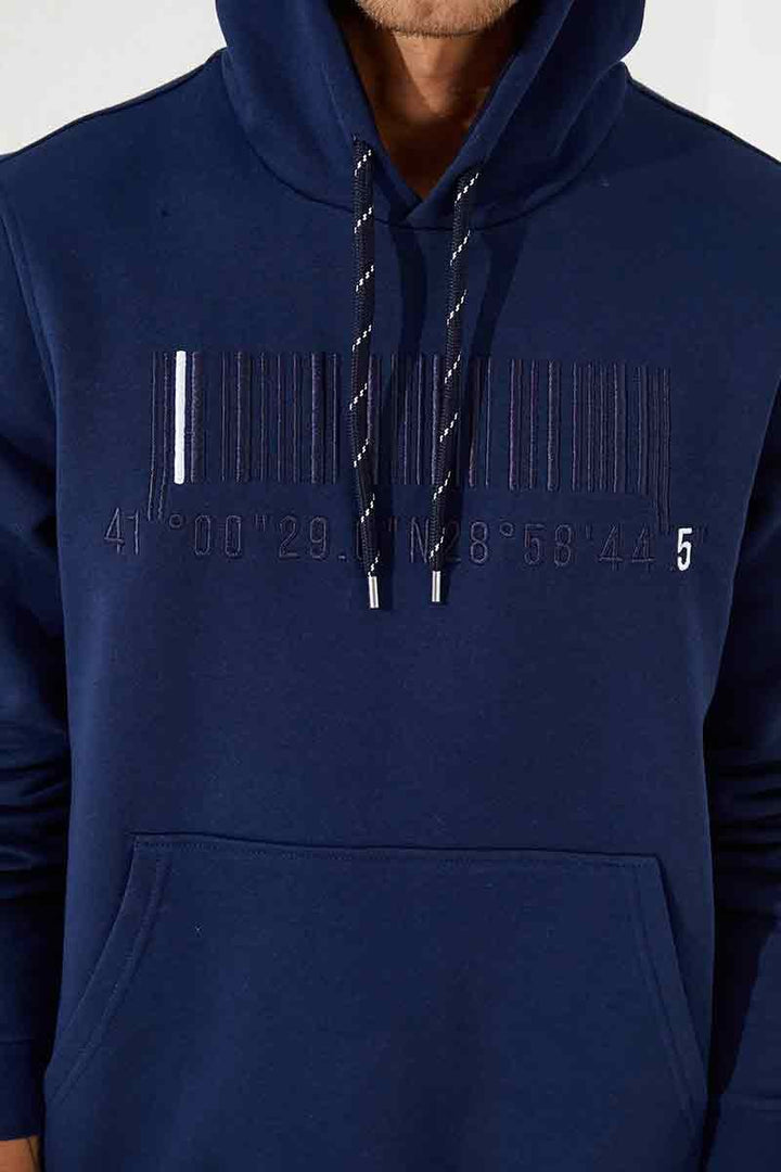 TMY Indigo Embroidered Kangaroo Pocket Standard Fit Hooded Men's Sweatshirt - 87839 - Lac-Brome