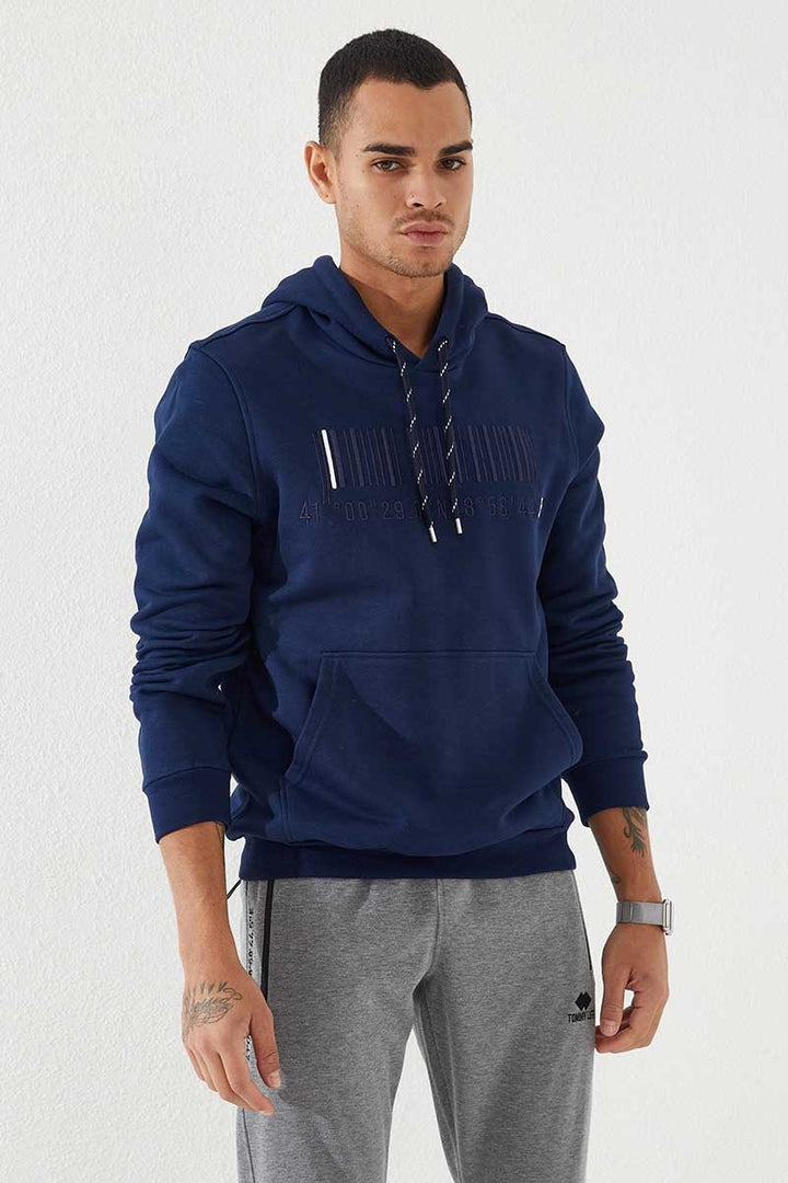 TMY Indigo Embroidered Kangaroo Pocket Standard Fit Hooded Men's Sweatshirt - 87839 - Lac-Brome