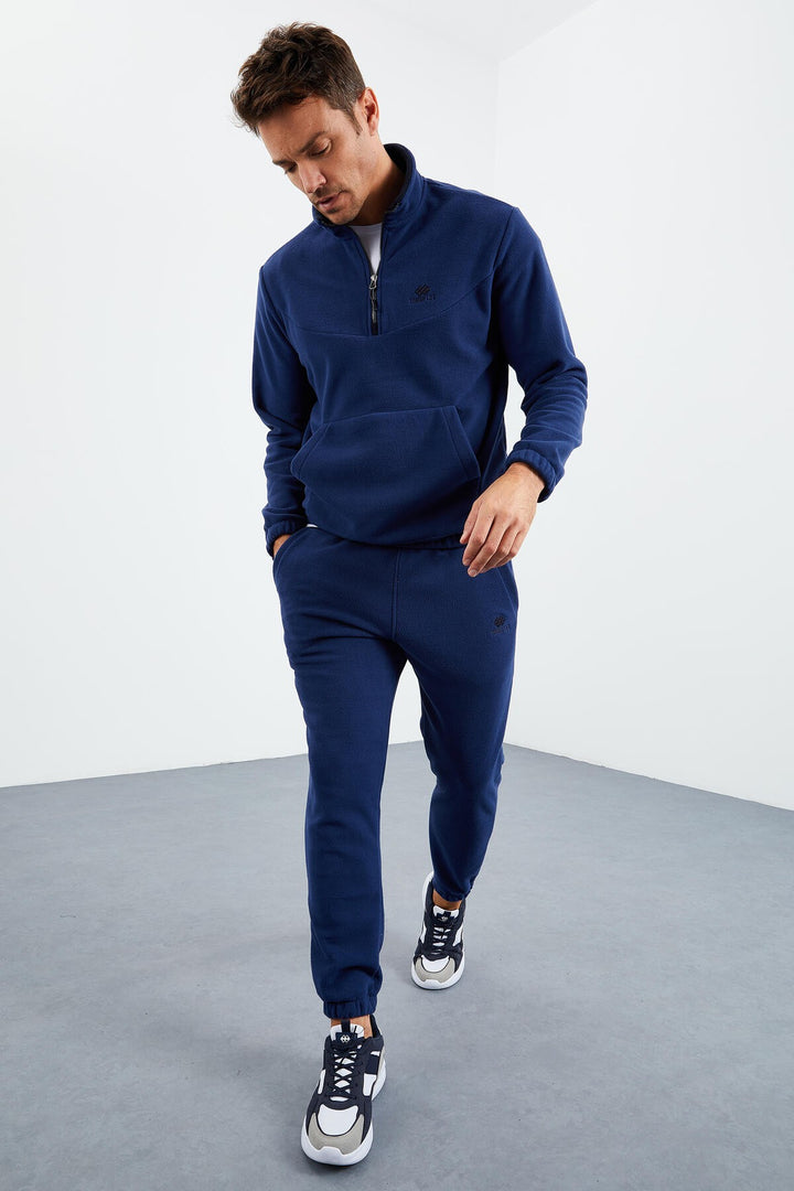 TMY Indigo Half Zip Stand-up Collar Elastic Cuff Polar Men's Tracksuit - 85159 - Roswell