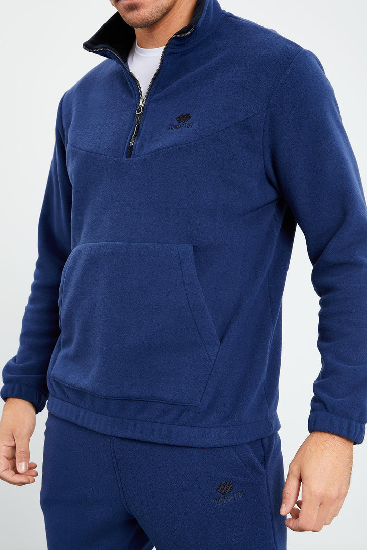 TMY Indigo Half Zip Stand-up Collar Elastic Cuff Polar Men's Tracksuit - 85159 - Roswell