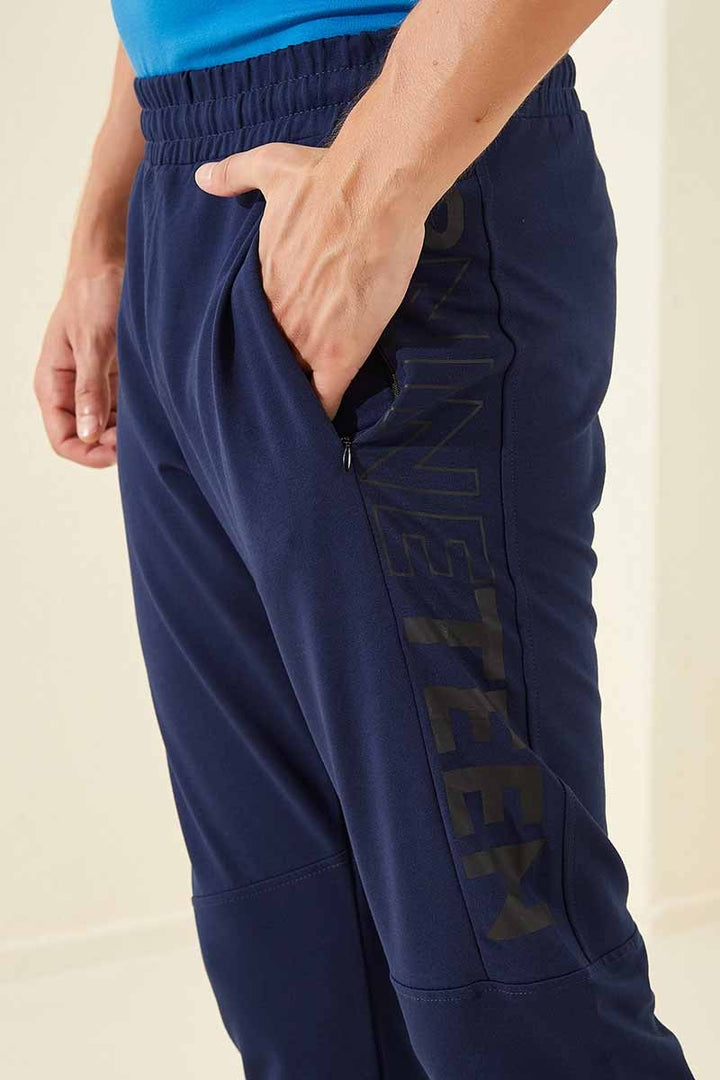 TMY Indigo Text Printed Pocketed Standard Mold Jogger Men's Sweatpants - 84707 - Clarington