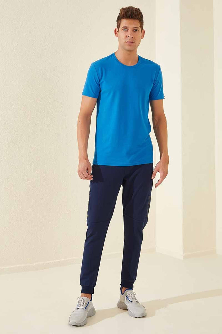 TMY Indigo Text Printed Pocketed Standard Mold Jogger Men's Sweatpants - 84707 - Clarington