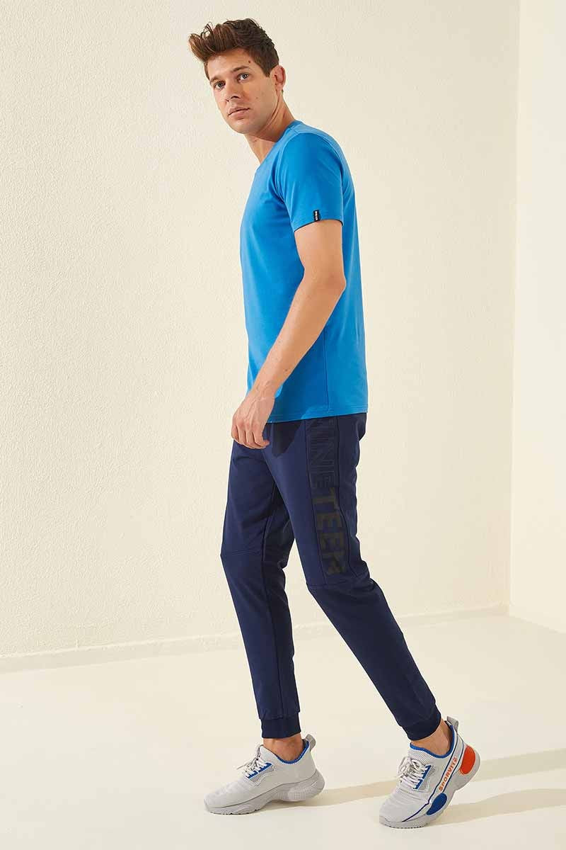 TMY Indigo Text Printed Pocketed Standard Mold Jogger Men's Sweatpants - 84707 - Clarington
