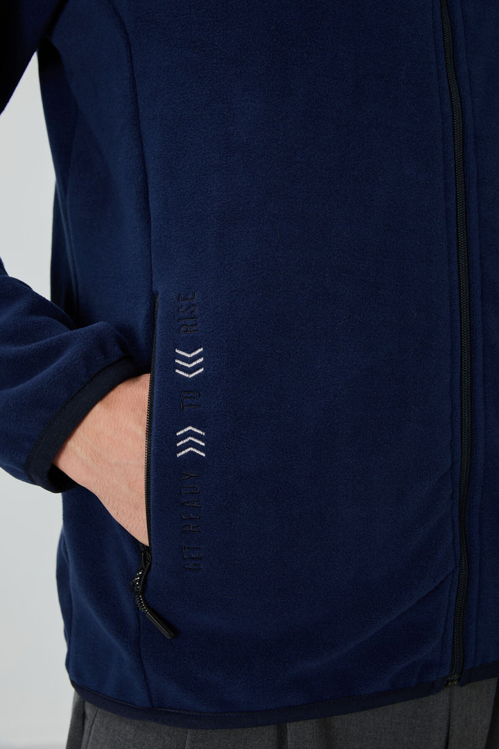 TMY Indigo Men's Sweatshirt Polar with Embroidered Writing, Stand-up Collar, and Zipper - 87992 - Estero