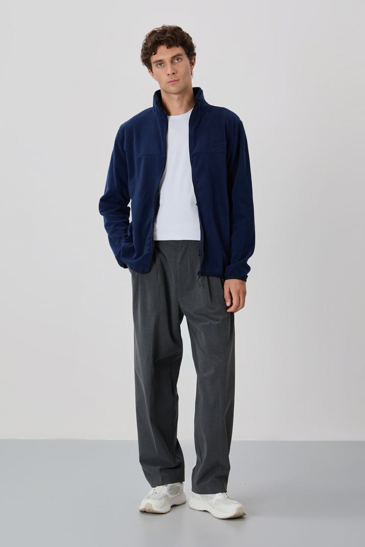 TMY Indigo Men's Sweatshirt Polar with Embroidered Writing, Stand-up Collar, and Zipper - 87992 - Estero