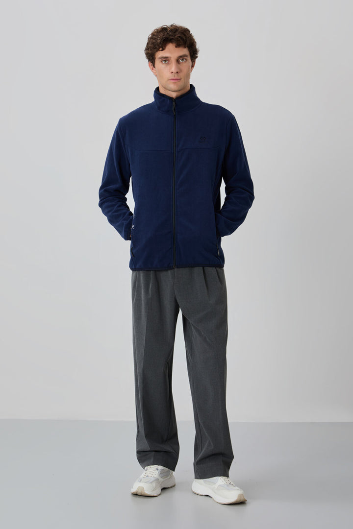 TMY Indigo Men's Sweatshirt Polar with Embroidered Writing, Stand-up Collar, and Zipper - 87992 - Estero