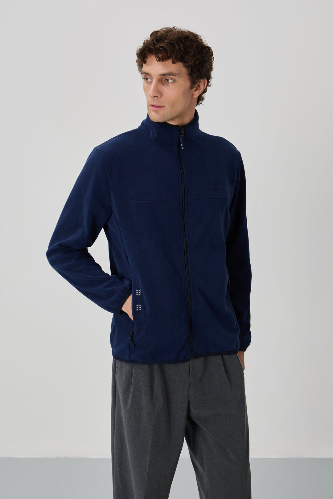 TMY Indigo Men's Sweatshirt Polar with Embroidered Writing, Stand-up Collar, and Zipper - 87992 - Estero