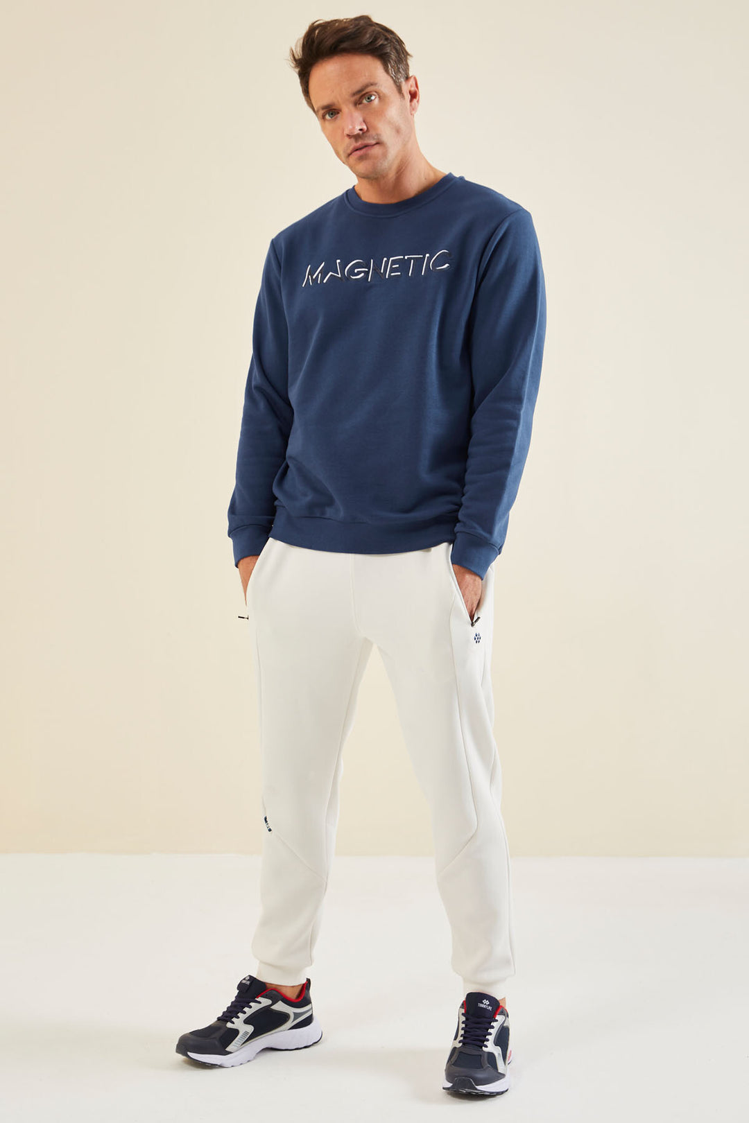 TMY Indigo Text Embroidered Round Neck Comfort Fit Men's Sweatshirt - 88020 - Finchley