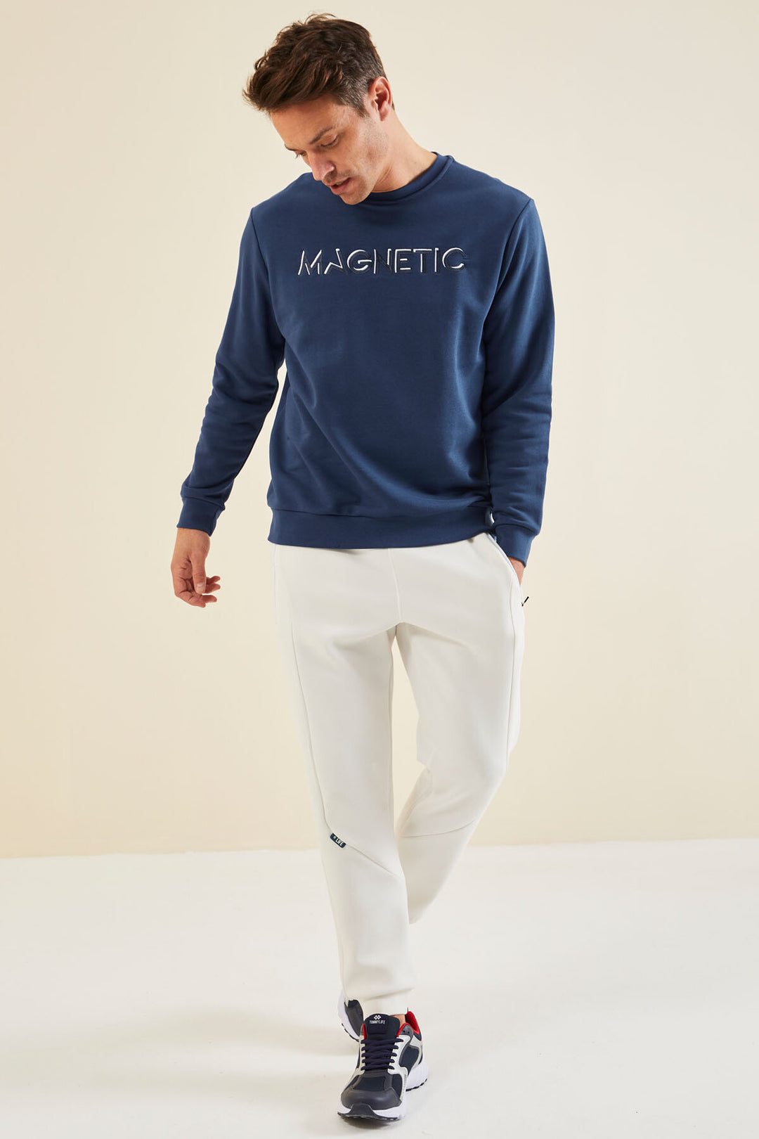 TMY Indigo Text Embroidered Round Neck Comfort Fit Men's Sweatshirt - 88020 - Finchley
