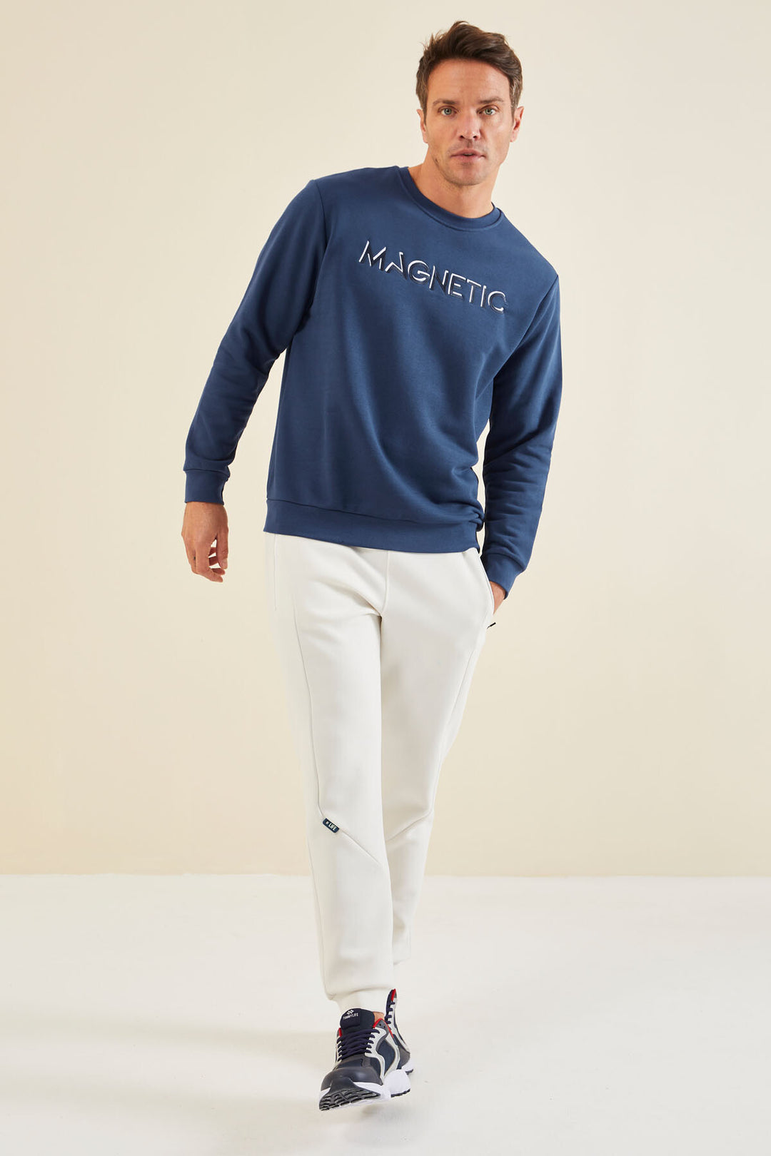 TMY Indigo Text Embroidered Round Neck Comfort Fit Men's Sweatshirt - 88020 - Finchley