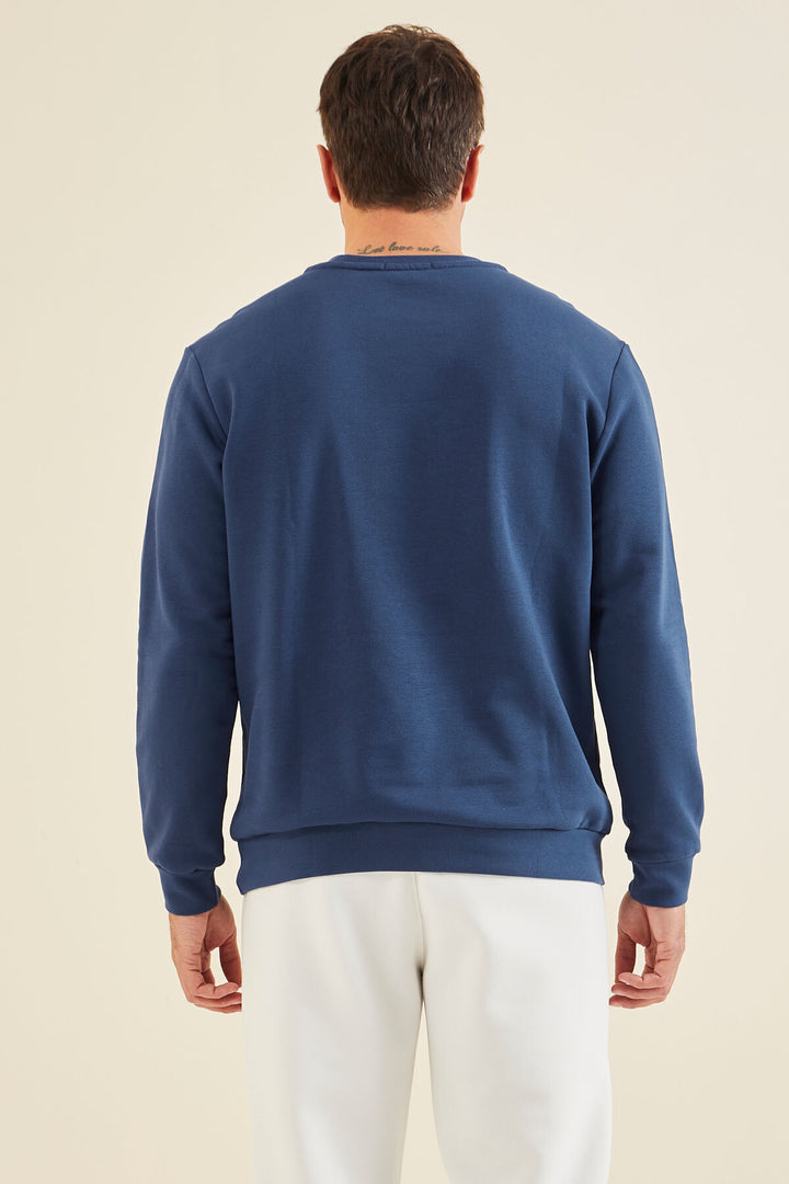 TMY Indigo Text Embroidered Round Neck Comfort Fit Men's Sweatshirt - 88020 - Finchley
