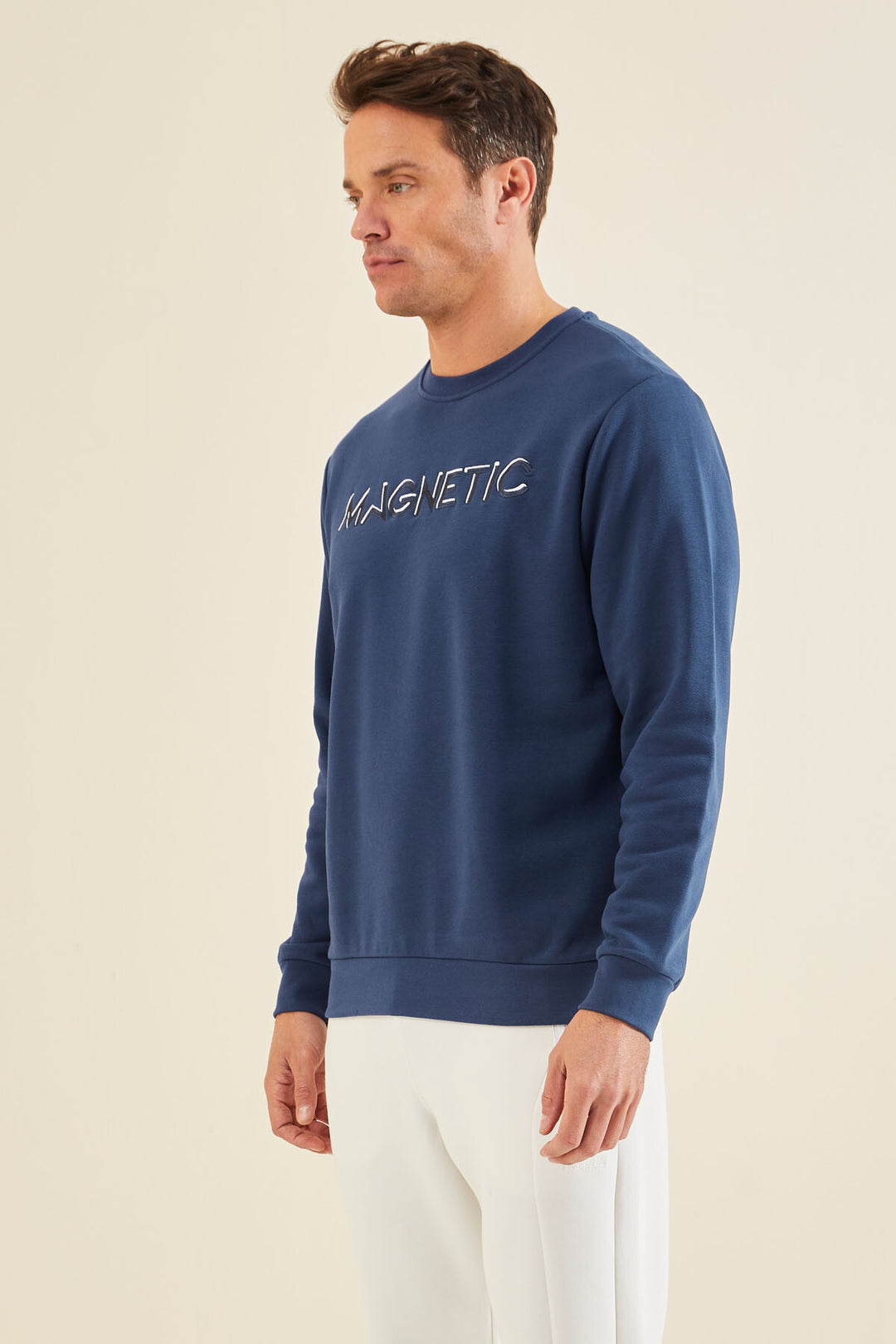 TMY Indigo Text Embroidered Round Neck Comfort Fit Men's Sweatshirt - 88020 - Finchley