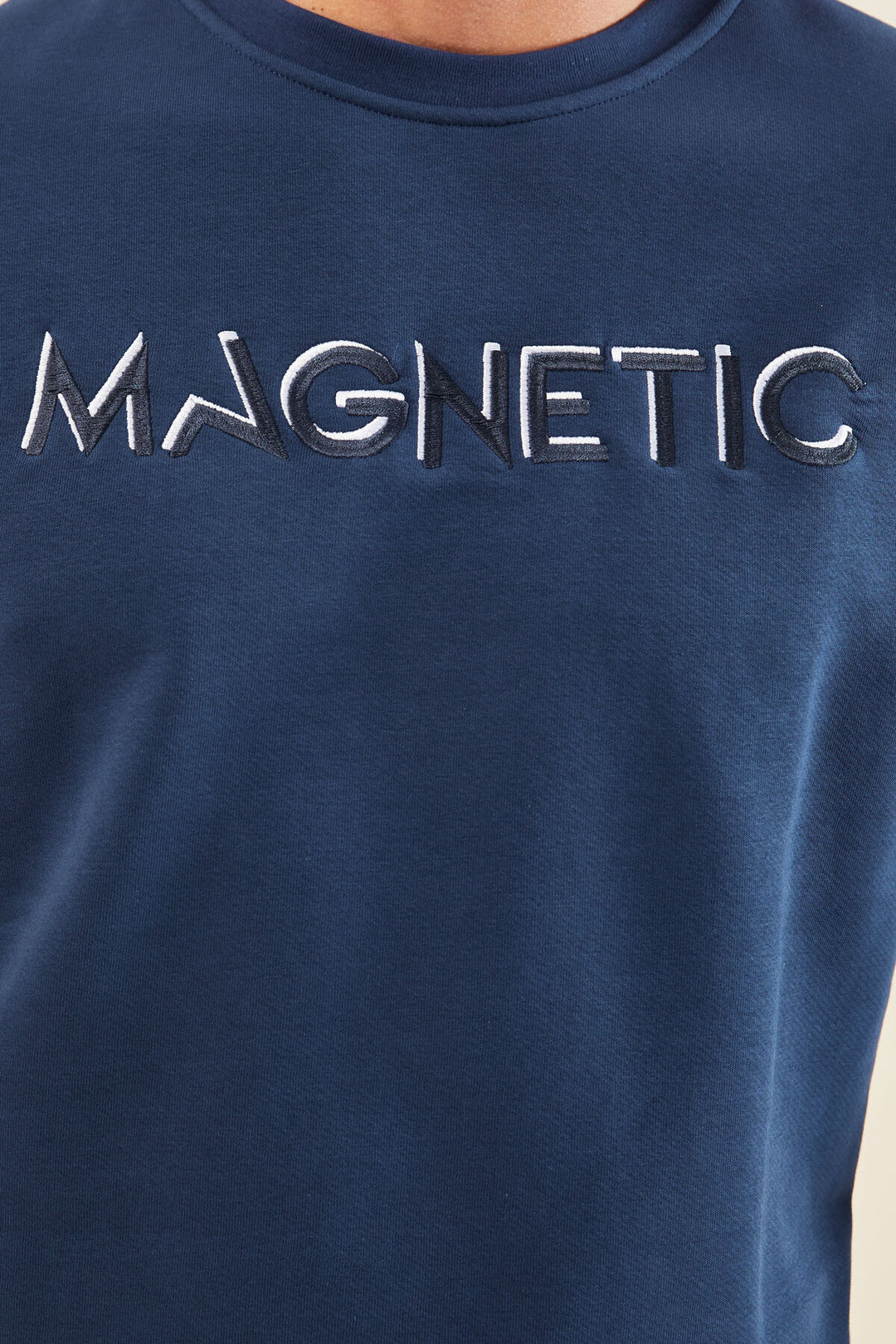 TMY Indigo Text Embroidered Round Neck Comfort Fit Men's Sweatshirt - 88020 - Finchley