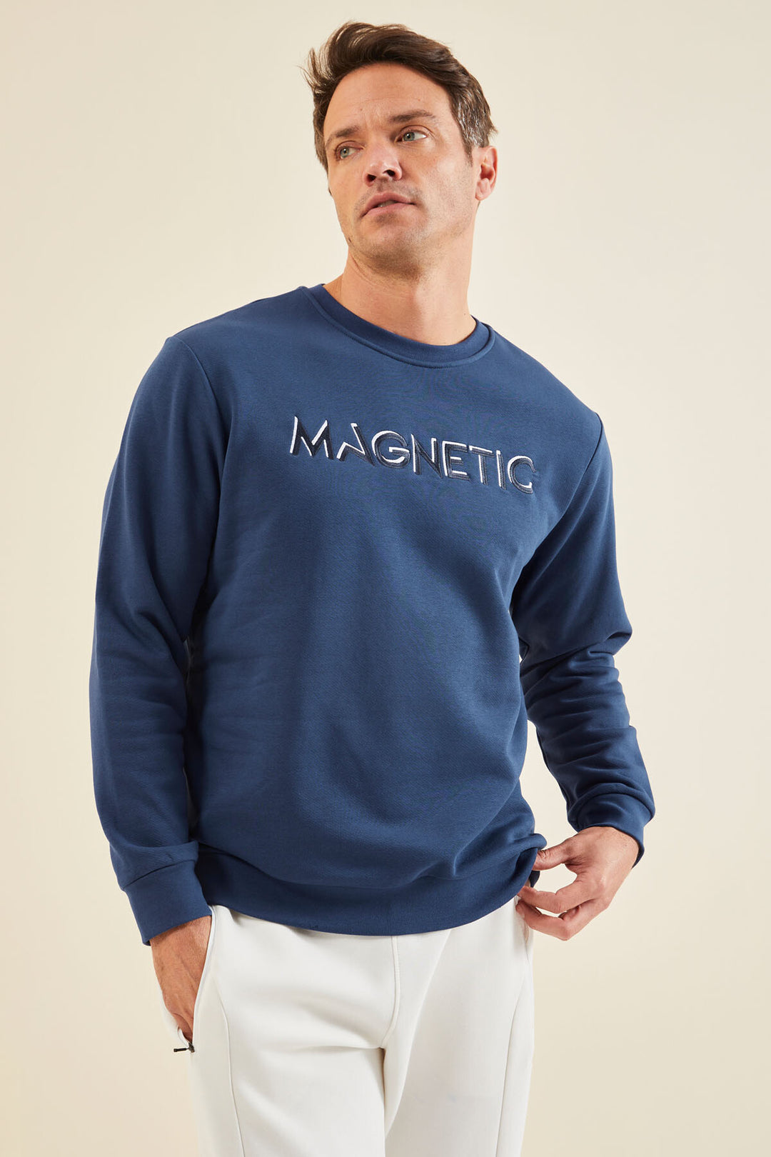 TMY Indigo Text Embroidered Round Neck Comfort Fit Men's Sweatshirt - 88020 - Finchley