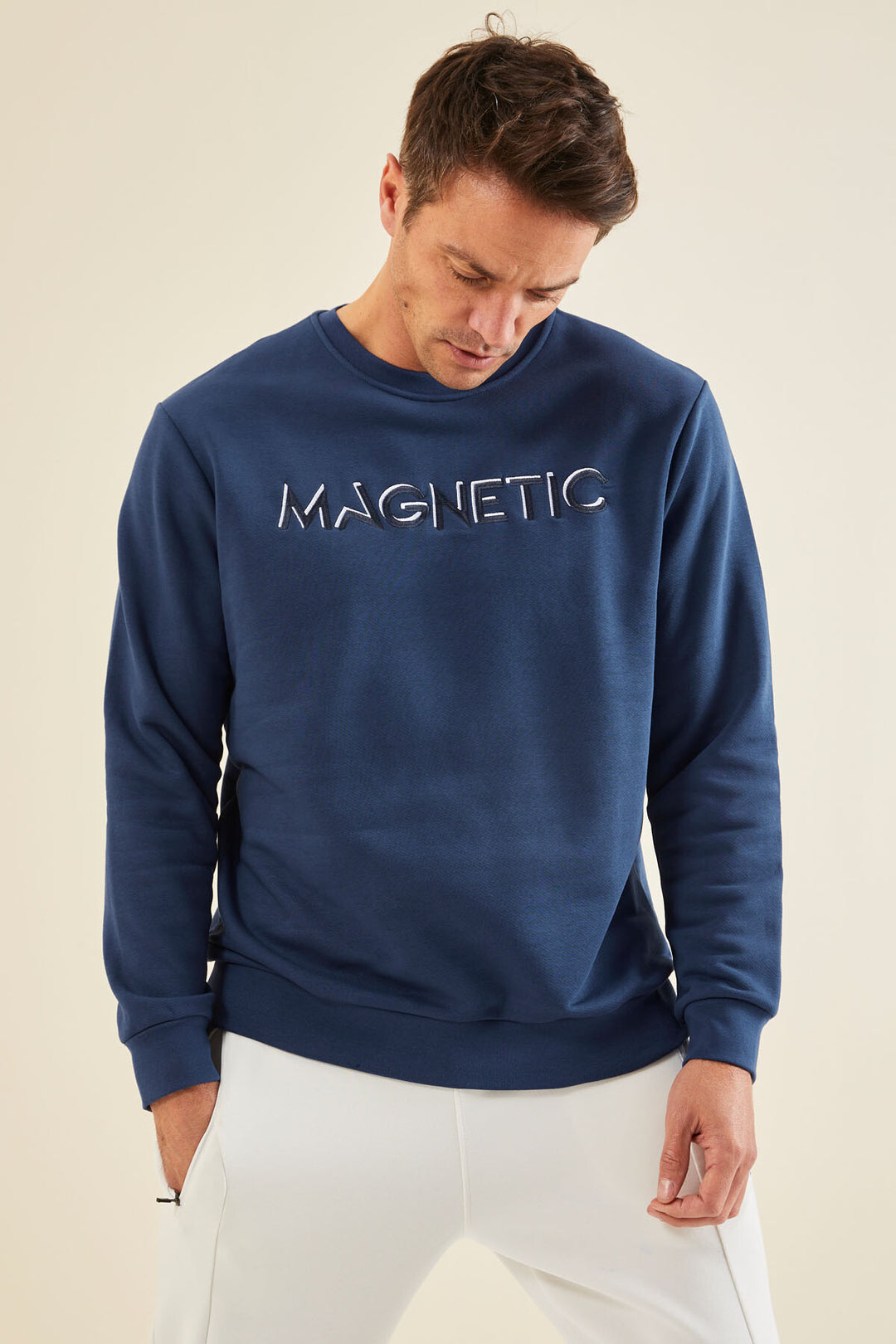 TMY Indigo Text Embroidered Round Neck Comfort Fit Men's Sweatshirt - 88020 - Finchley